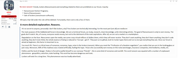 XSS administrator announcing the ban and giving explanations