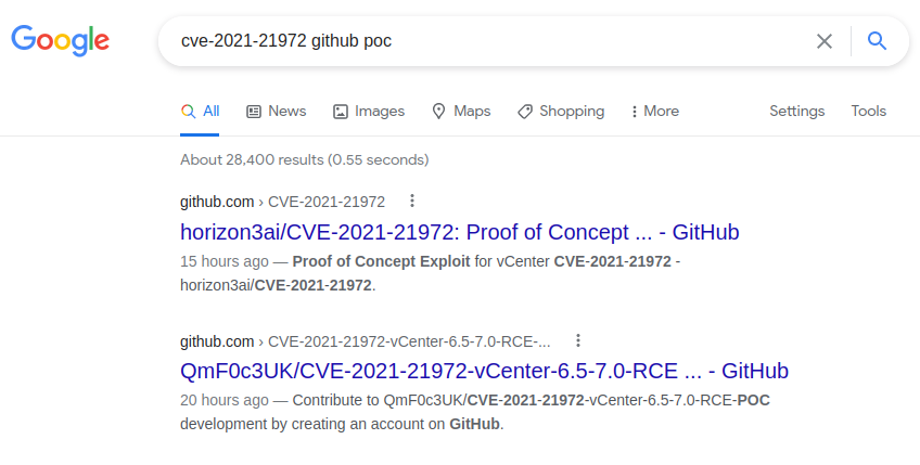 CVE-2021-21972 google search