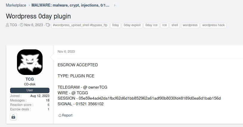 Underground forum user selling malware